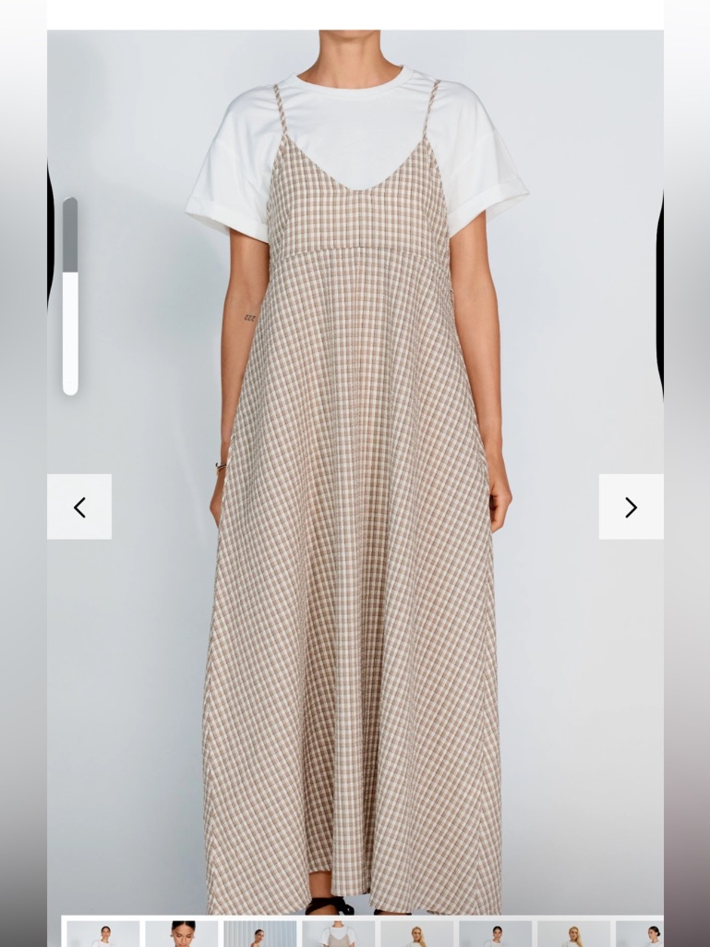 Beige Gingham Maxi Slip Dress with Thin Straps - Picture 5 of 10